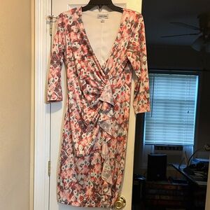 Connected Apparel Pink and Red Geometric Long Sleeve Dress